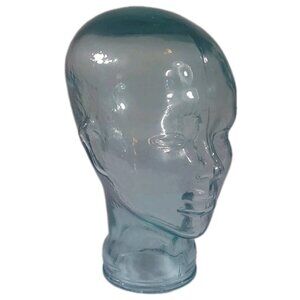 Vintage Vidrios MCM Recycled Green Art Glass Mannequin Head Hat Display Spain